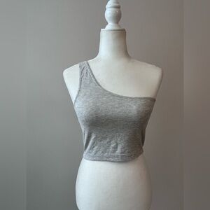 Joah Brown Heather Grey One Shoulder Crop Top